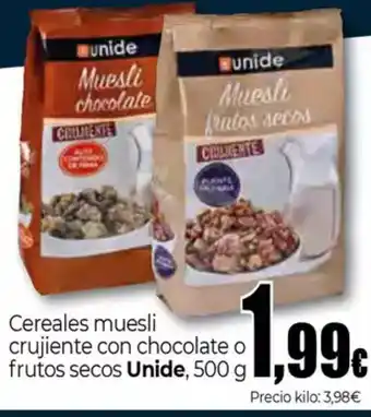 UNIDE Alimentación UNIDE Cereales muesli crujiente con chocolate o frutos secos oferta