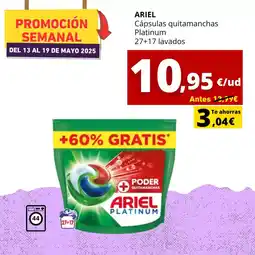Tu Trébol Hipermercados ARIEL Cápsulas quitamanchas Platinum oferta