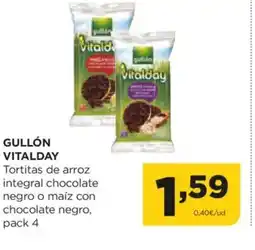 Alimerka GULLÓN VITALDAY Tortitas de arroz integral chocolate negro o maíz con chocolate negro oferta