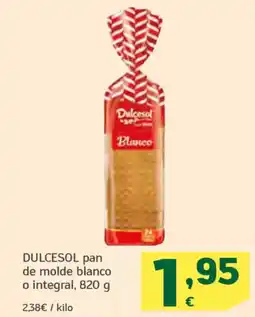 HiperDino DULCESOL pan de molde blanco o integral oferta
