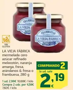 HiperDino LA VIEJA FÁBRICA mermelada cero azúcar refinado melocotón, naranja amarga, fresa, arándanos & fresa o frambuesa oferta