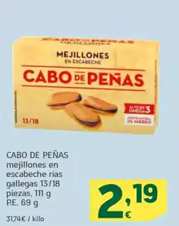 HiperDino CABO DE PEÑAS mejillones en escabeche rías gallegas 13/18 piezas oferta