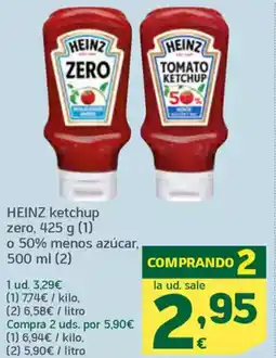 HiperDino HEINZ ketchup zero o 50% menos azúcar, oferta