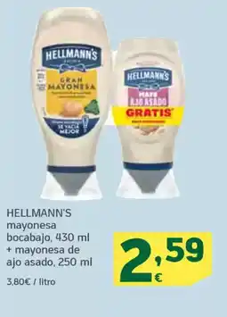 HiperDino HELLMANN'S mayonesa bocabajo + mayonesa de ajo asado oferta
