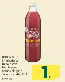 HiperDino DON SIMON limonada con fresa o con frambuesa, bebida de piña coco o sandía, oferta