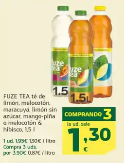 HiperDino FUZE TEA té de limón, melocotón, maracuyá, limón sin azúcar, mango-piña o melocotón & hibisco oferta