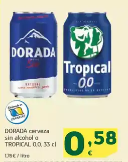 HiperDino DORADA cerveza sin alcohol o TROPICAL 0,0 oferta