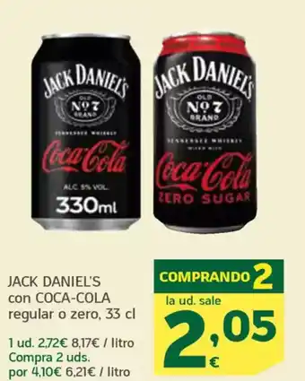 HiperDino JACK DANIEL'S con COCA-COLA regular o zero oferta