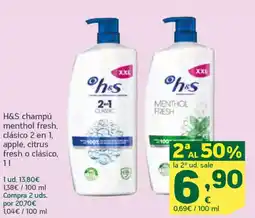HiperDino H&S champú menthol fresh, clásico 2 en 1, apple, citrus fresh o clásico oferta