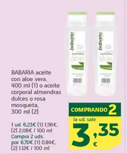 HiperDino BABARIA aceite con aloe vera o aceite corporal almendras dulces o rosa mosqueta, oferta
