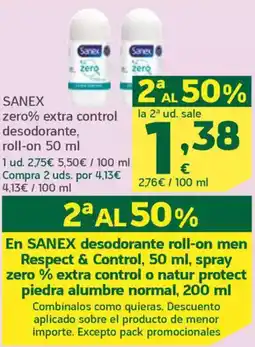 HiperDino SANEX zero% extra control desodorante, roll-on oferta