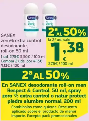 HiperDino SANEX zero% extra control desodorante, roll-on oferta