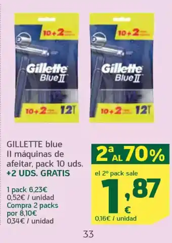 HiperDino GILLETTE blue II máquinas de afeitar, pack 10 uds. +2 UDS. GRATIS oferta