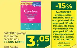 HiperDino CAREFREE protege slips cotton, pack 40 uds. oferta