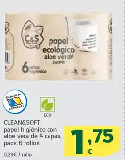 HiperDino CLEAN&SOFT papel higiénico con aloe vera de 4 capas, pack 6 rollos oferta