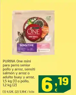 HiperDino PURINA One mini para perro senior pollo y arroz, sensiti salmón y arroz o adulto buey y arroz, oferta