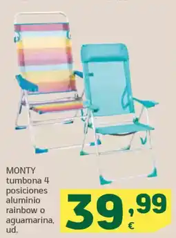 HiperDino MONTY tumbona 4 posiciones aluminio rainbow o aguamarina, oferta
