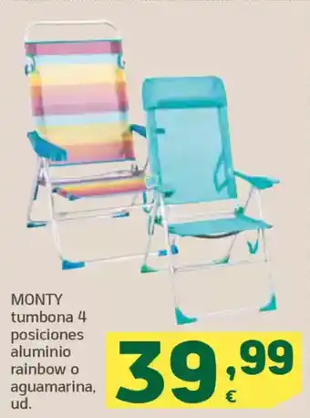 HiperDino MONTY tumbona 4 posiciones aluminio rainbow o aguamarina, oferta