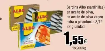 FROIZ Sardina Albo (sardinillas) en aceite de oliva, en aceite de oliva virgen extra o picantonas 8/12 oferta