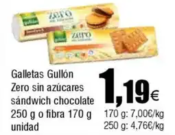 FROIZ GULLON Galletas Zero sin azúcares sandwich chocolate o fibra oferta