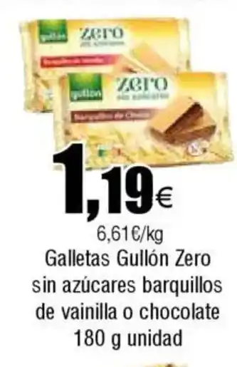 FROIZ GULLON Galletas Zero sin azúcares barquillos de vainilla o chocolate oferta