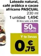 Carrefour Pascual - lateado natural café arábica o cacao africano oferta