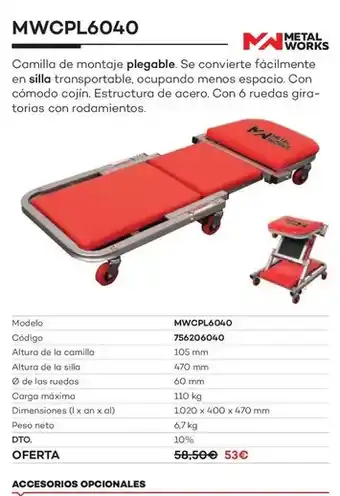 Ferri Metal works - mwcpl6040 camilla de montaje plegable oferta