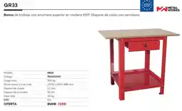 Ferri Gr33 banco de trabajo con encimera superior en madera mdf oferta