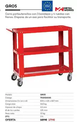 Ferri Gro5 carro portautensilios con 3 bandejas y 4 ruedas con frenos oferta