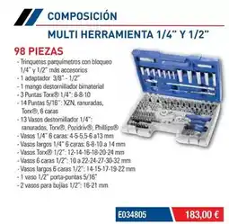 Ferri Composicion multi herramienta 1/4 y 1/2 98 piezas oferta