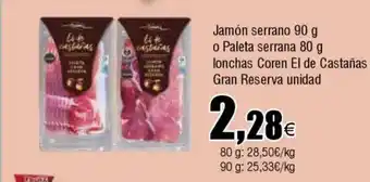 FROIZ Jamón serrano o Paleta serrana lonchas Coren El de Castañas Gran Reserva oferta