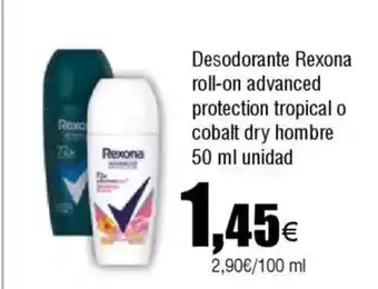 FROIZ REXONA Desodorante roll-on advanced protection tropical o cobalt dry hombre oferta