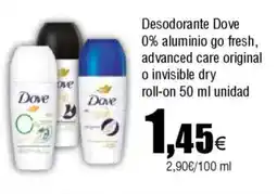 FROIZ DOVE Desodorante  0% aluminio go fresh, advanced care original o invisible dry roll-on oferta