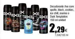 FROIZ AXE Desodorante core apollo, black, cookies, ice chill, marine o Dark Temptation oferta