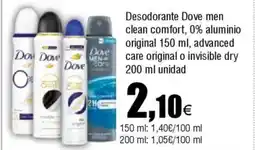 FROIZ DOVE Desodorante men clean comfort, 0% aluminio orginal care original o invisible dry oferta