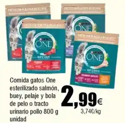 FROIZ PURINA ONE Comida gatos esterilizado salmón, buey, pelaje y bola urinario pollo oferta