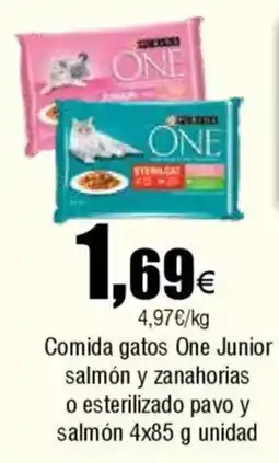 FROIZ PURINA ONE Comida gatos Junior salmón y zanahorias o esterilizado pavo y salmón oferta
