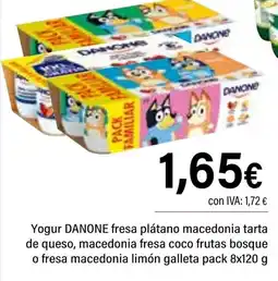 Cash Ifa DANONE Yogur fresa plátano macedonia tarta de queso, macedonia fresa coco frutas bosque o fresa macedonia limón galleta oferta