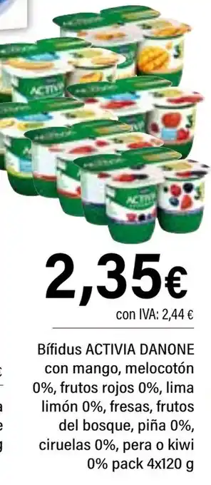 Cash Ifa ACTIVIA DANONE Bífidus con mango, melocotón 0%, frutos rojos 0%, lima limón 0%, fresas, frutos del bosque, piña 0% oferta