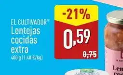 ALDI El cultivador - lentejas cocidas extra oferta