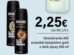 Cash Ifa AXE Desodorante essentiel temptation gold o dark spray oferta
