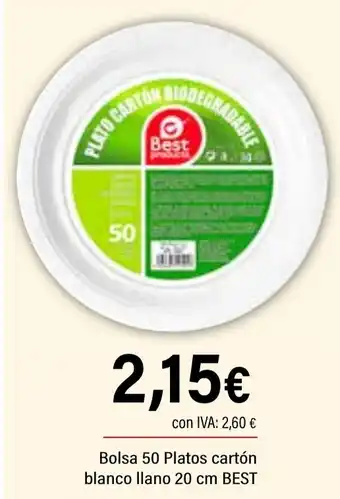 Cash Ifa BEST Bolsa 50 Platos cartón blanco llano 20 cm oferta