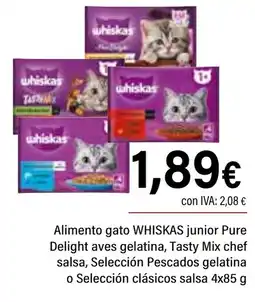 Cash Ifa WHISKAS Alimento gat junior Pure Delight aves gelatina oferta