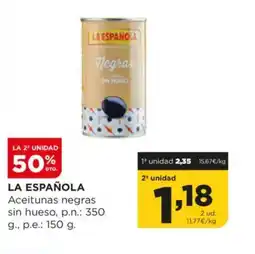 Alimerka LA ESPAÑOLA Aceitunas negras sin hueso oferta