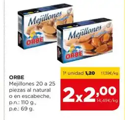 Alimerka ORBE Mejillones 20 a 25 piezas al natural o en escabeche oferta