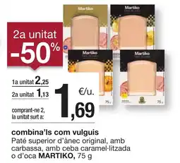 BonpreuEsclat MARTIKO Paté superior d'ànec original, amb carbassa, amb ceba caramel·litzada o d'oca oferta