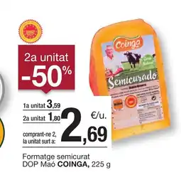 BonpreuEsclat COINGA Formatge semicurat DOP Maó oferta