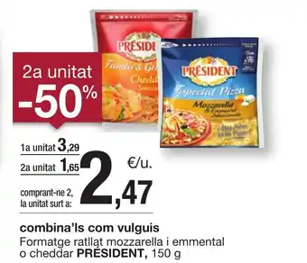 BonpreuEsclat PRÉSIDENT Formatge ratllat mozzarella i emmental o cheddar oferta