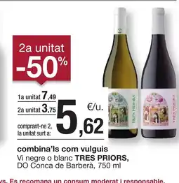 BonpreuEsclat TRES PRIORS Vi negre o blanc DO Conca de Barberà oferta