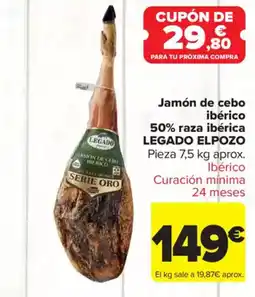 Carrefour Market LEGADO ELPOZO Jamón de cebo ibérico 50% raza ibérica oferta